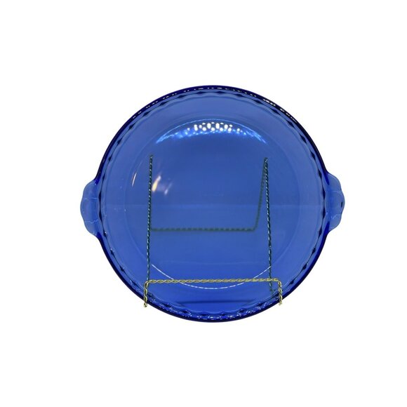 VTG Pyrex Cobalt Blue Pie Plate – 1980s Bakeware 10" Round USA Farmhouse Kitchen - Picture 1 of 6